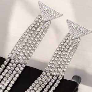 SILVER ENAMEL OR BLACK GLITTER RHINESTONE DANGLE EARRINGS NWOT